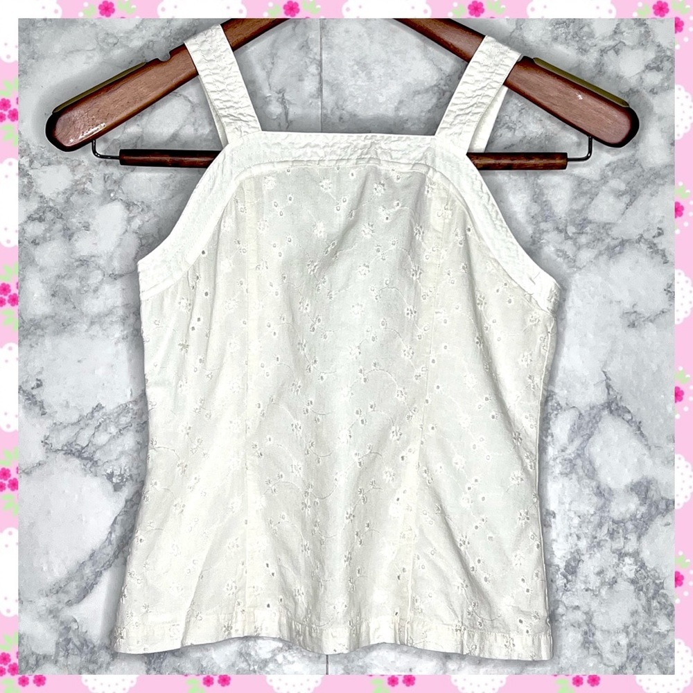 Crazy 8 Girls Y2K White Eyelet Floral Embroidered Cotton Tank Top Size L (10/12)